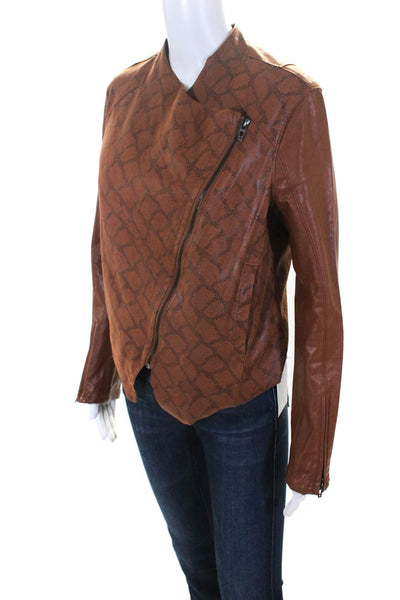 BLANKNYC Womens Faux Leather Snakeskin Print Jacket Brown Size Medium