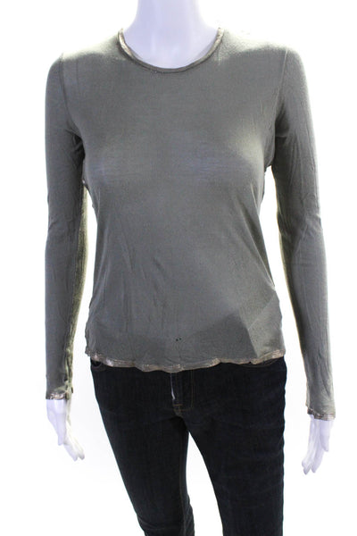 Zadig & Voltaire Womens Green Gold Trim Crew Neck Long Sleeve Top Size XS