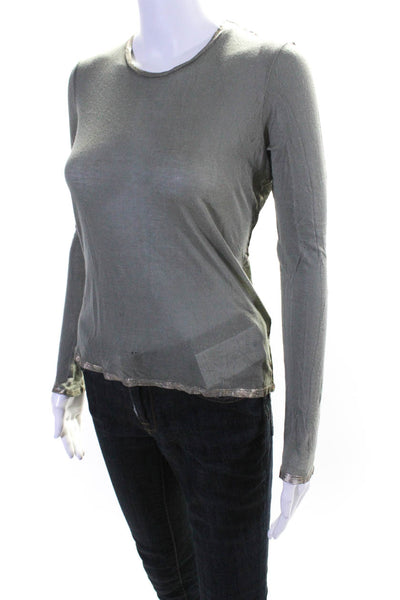 Zadig & Voltaire Womens Green Gold Trim Crew Neck Long Sleeve Top Size XS