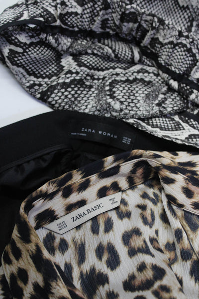 Zara Womens Pants Brown Animal Print Collar Button Down Shirt Size XS 6 lot 3