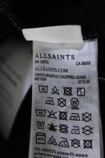 Allsaints Womens Black Studded Mid-Rise Grace Skinny Leg Jeans Size 24