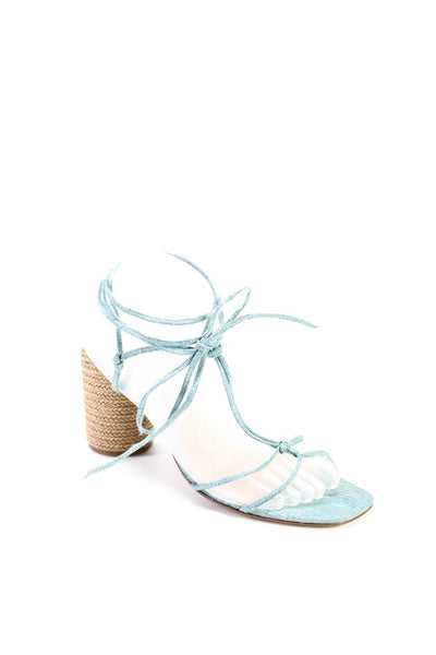 Raye Womens Block Heel Lace Up Strappy Canvas Sandals Blue Size 8.5