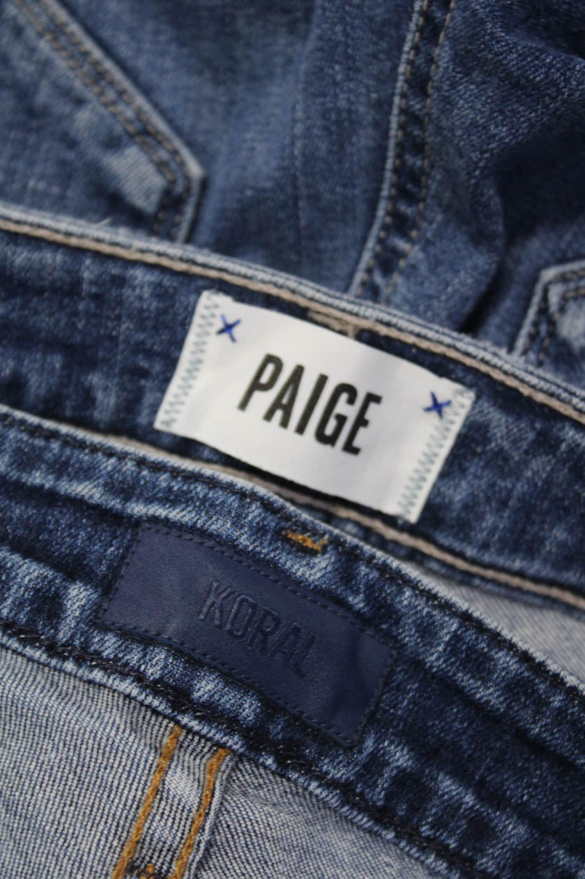 Paige Koral Womens Blue Medium Wash Mid-Rise Distress Skinny Jeans