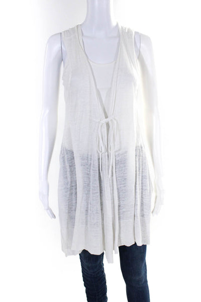 Eileen Fisher Womens 100% Linen Drawstring Waist Sleeveless Vest White Size S