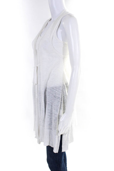 Eileen Fisher Womens 100% Linen Drawstring Waist Sleeveless Vest White Size S