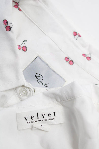 Velvet Rails Womens Collared Wrap Front Long Sleeved Blouses White Size L Lot 2