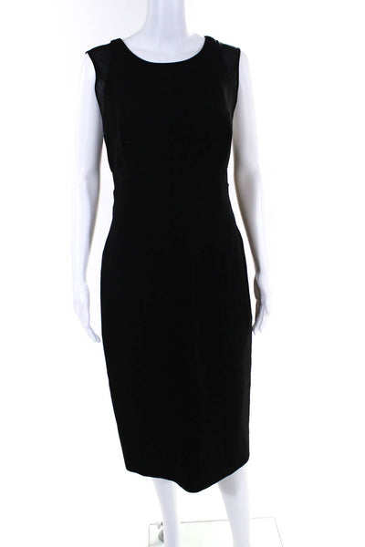 KaufmanFranco Womens Back Zip Sheer Trim Midi Shift Dress Black Wool Size 10
