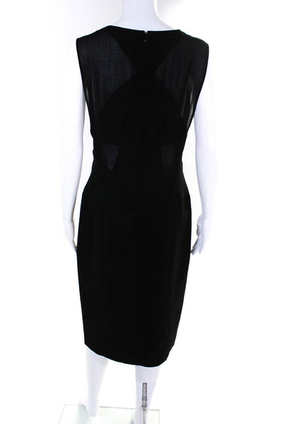 KaufmanFranco Womens Back Zip Sheer Trim Midi Shift Dress Black Wool Size 10