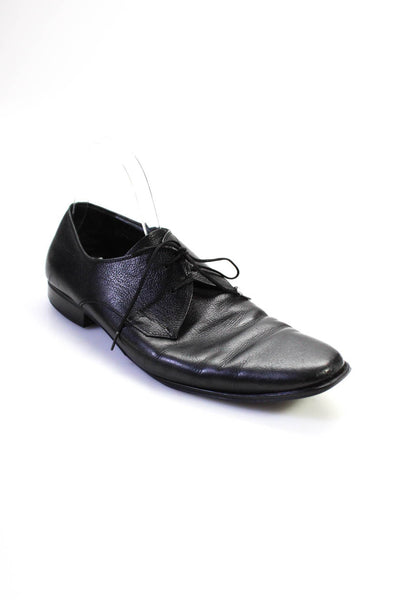 Salvatore Ferragamo Mens Almond Toe Flat Leather Derby Shoes Black Size 9