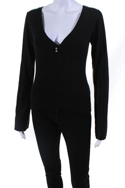 Maria Di Ripabianca Womens Silk Low V-Neck Pullover Sweater Top Black Size 6