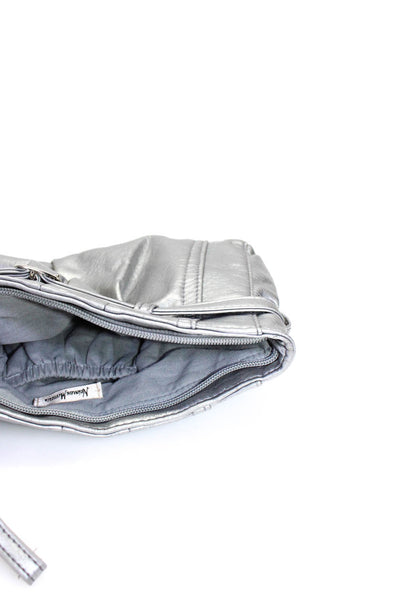 Neiman Marcus Womens Pleated Buckle Belted Accent Wristlet Handbag Silver Medium