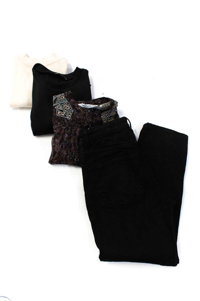 Zara Women's Faux Leather Trim Long Sleeve Blouse Top Black Size XS S 4, Lot 4