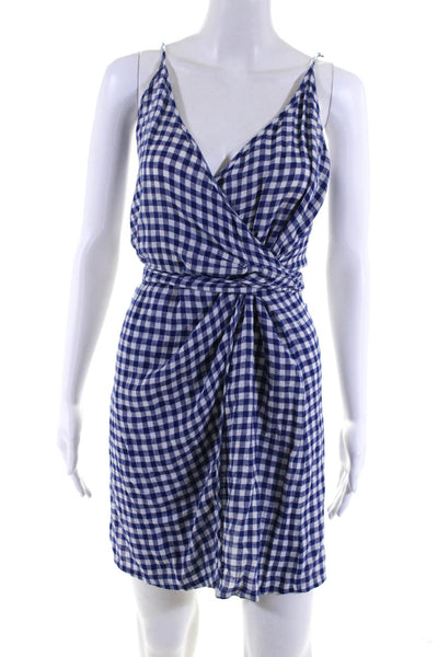 Rails Women's Linen Blend Checkered Spaghetti Strap Wrap Mini Dress Blue Size XS