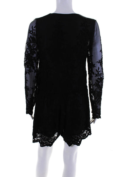 Zimmermann Women's Silk Long Sleeve Embroidered Lace Up Romper Black Size 0