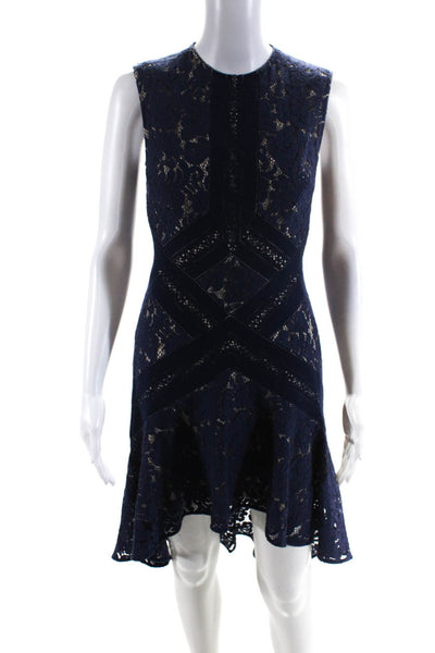 Lover Women's Round Neck Sleeveless Lace Flare Hem Midi Dress Blue Size 4