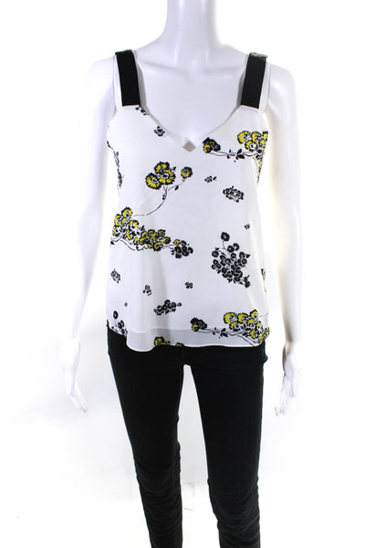 ALC Womens Sleeveless V Neck Boxy Silk Floral Top White Black Yellow Size 0