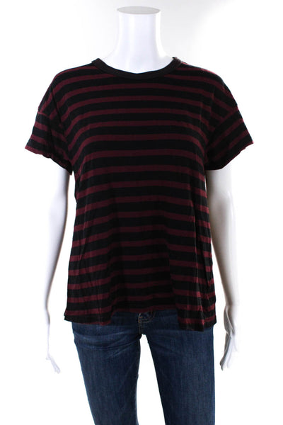 The Great Womens Short Sleeve Crew Neck Striped Tee Shirt Red Black Size 0