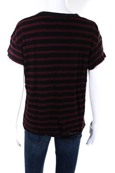 The Great Womens Short Sleeve Crew Neck Striped Tee Shirt Red Black Size 0