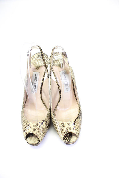Jimmy Choo Womens Brown Snakeskin Peep Toe Slingbacks Sandals Shoes Size 7.5
