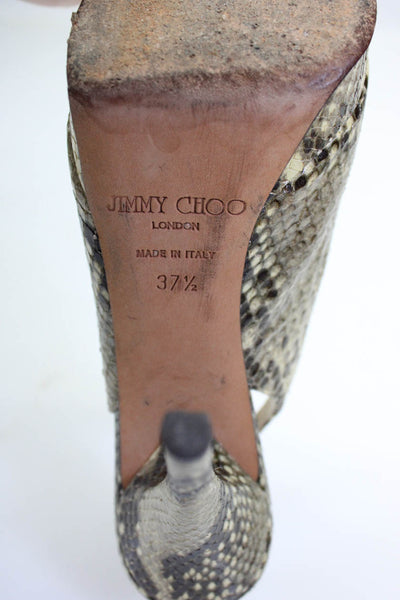 Jimmy Choo Womens Brown Snakeskin Peep Toe Slingbacks Sandals Shoes Size 7.5