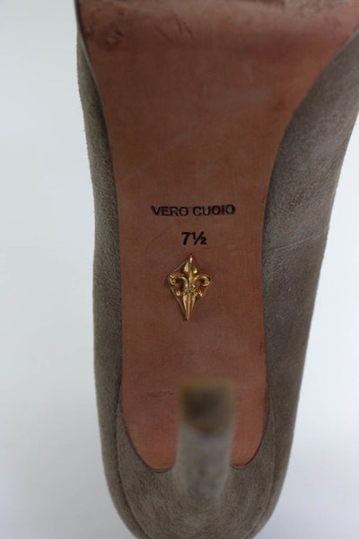Pour la Victoire Womens Taupe Suede Platform Pumps High Heels Shoes Size 7.5