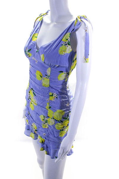 Majorelle Womens Woven Ruched Lemon Printed Halter Mini Dress Lavender Size XS
