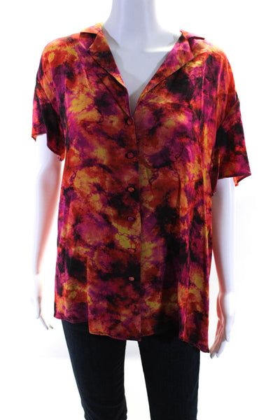 Song Of Style Womens Abstract Collared Button Up Blouse Top Multicolor Size S
