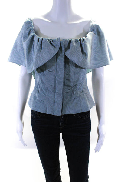 LPA Womens Woven Off The Shoulder Zip Up Blouse Top Blue Size S