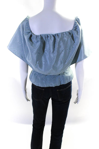 LPA Womens Woven Off The Shoulder Zip Up Blouse Top Blue Size S