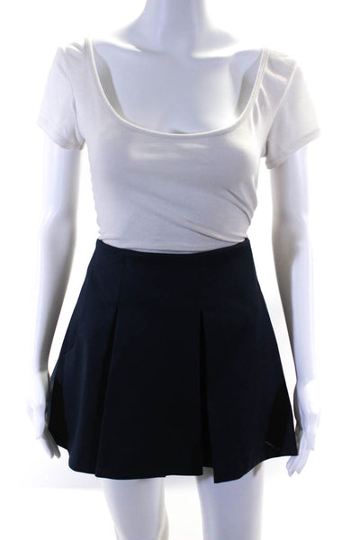 O'2nd Womens Pleated A Line Mini Skirt Navy Blue Cotton Size 6