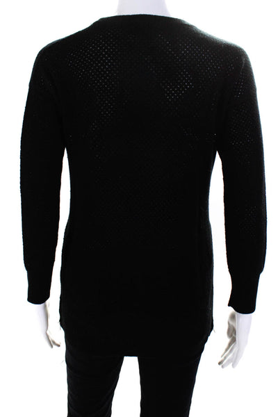 Brodie Womens Perforated Loose Knit Crew Neck Sweater Black Cashmere Size XS