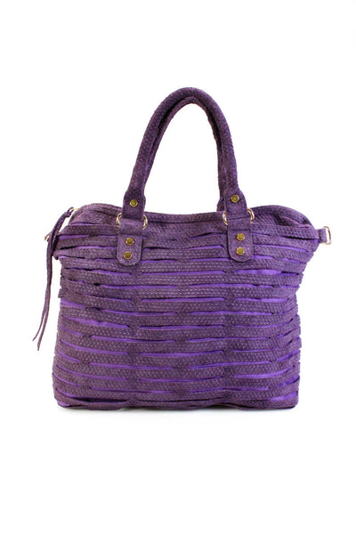 Romy Gold Womens Texutred Suede Top Handle Tote Shoulder Bag Handbag Purple