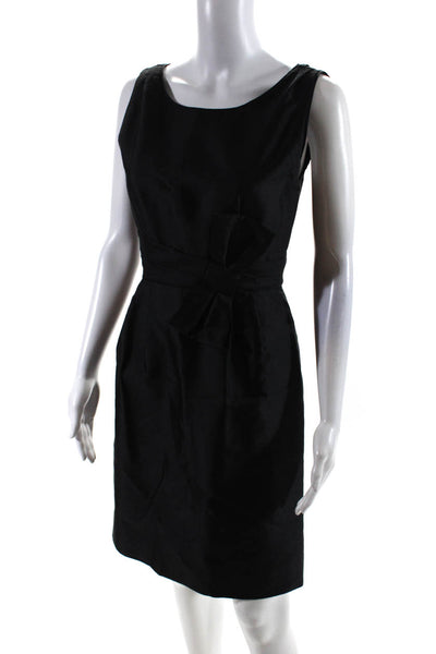 Kate Spade Womens Sleeveless Satin Crew Neck A Line Dress Black Silk Size 0