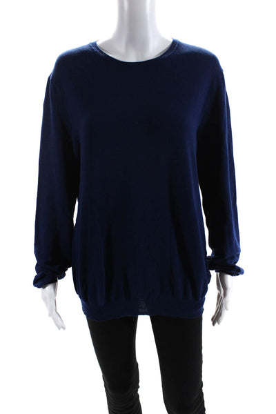 Zanone Womens Cotton Long Sleeve Round Neck Pullover Sweater Top Blue Size 54