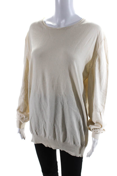 Boglioli Womens Cotton Ribbed Knit Round Neck Pullover Sweater Top Beige Size XL
