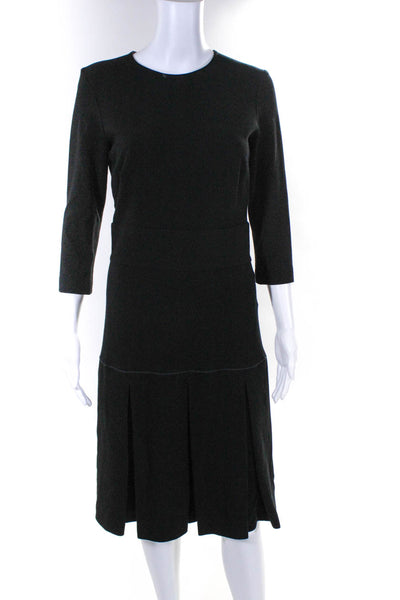 Blue Les Copains Womens Pleat Long Sleeve Back Zip Drop Waist Dress Black Size M