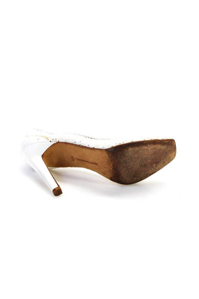 Manolo Blahnik Womens Lace Leather Peep Toe High Heels Pumps White Size 10.5