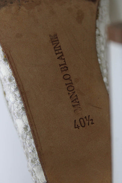 Manolo Blahnik Womens Lace Leather Peep Toe High Heels Pumps White Size 10.5