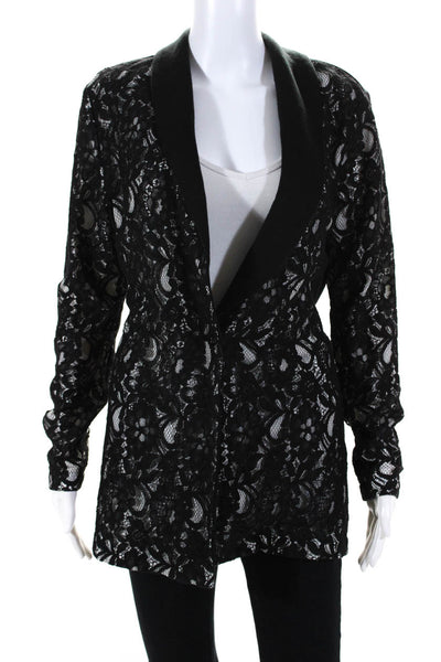 Magaschoni Women's Lace Open Front Mid Length Cardigan Sweater Black Size S