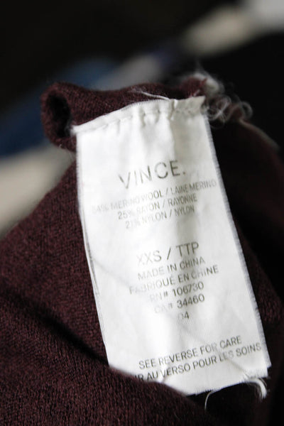 Vince Womens Thin Knit Boat Neck Long Sleeved Sweater Top Dark Maroon Size XXS