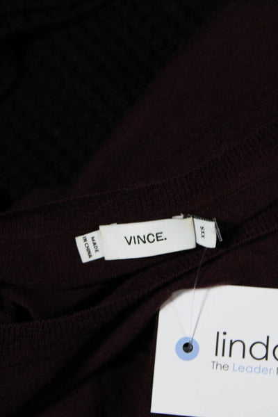 Vince Womens Thin Knit Boat Neck Long Sleeved Sweater Top Dark Maroon Size XXS