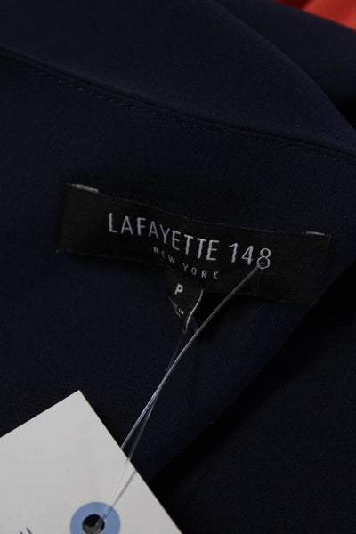 Lafayette 148 New York Womens 3/4 Flare Sleeve Silk Shirt Navy Blue Size Petite