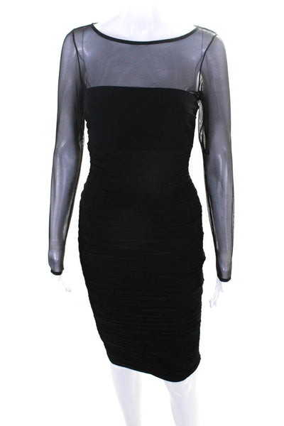 Eliza J Womens Long Sleeve Mesh Yoke Ruched Sheath Dress Black Size 2 -  Shop Linda's Stuff