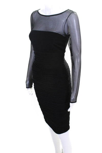 Eliza J Womens Long Sleeve Mesh Yoke Ruched Sheath Dress Black Size 2