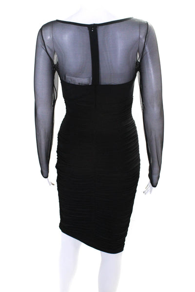 Eliza J Womens Long Sleeve Mesh Yoke Ruched Sheath Dress Black Size 2