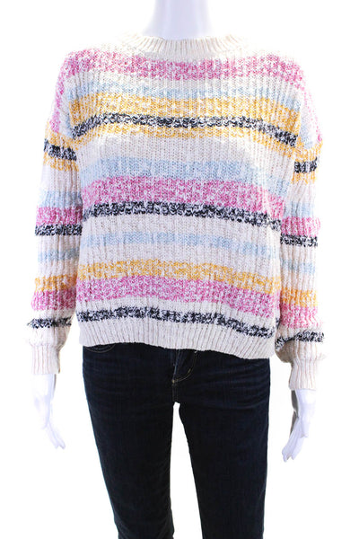 Vero Moda Womens Cotton Stripe Texture Long Sleeve Pullover Sweater Cream Size S