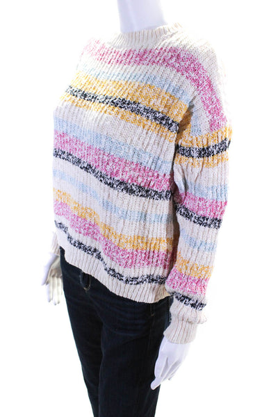 Vero Moda Womens Cotton Stripe Texture Long Sleeve Pullover Sweater Cream Size S