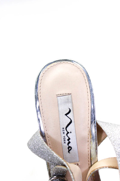 Nina Women's Ankle Strap High Heel Platform Sandals Silver Size 7.5