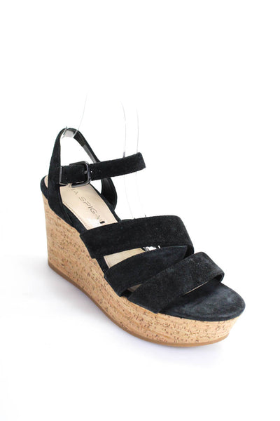 Via Spiga Womens Crossed Strappy Ankle Buckled Platform Sandals Black Size 8