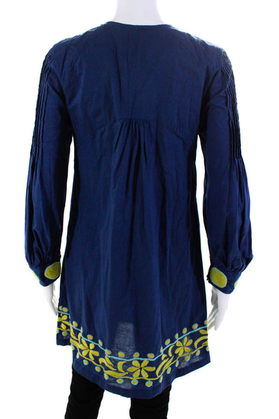 Roberta Freymann Women's Long Sleeve Embroidered Tunic Top Navy Blue Size XS